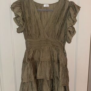 Olive Green Ruffle Sleeve Dress